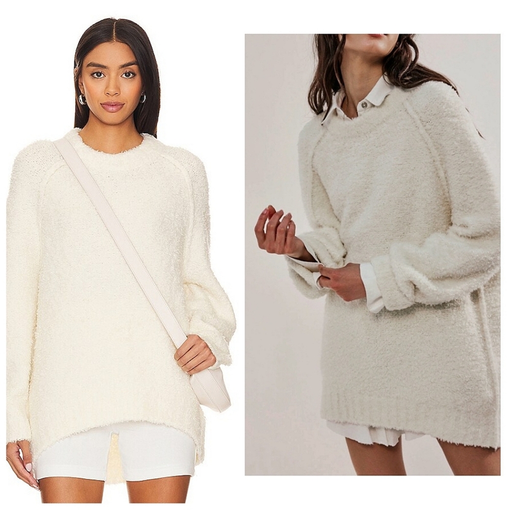 Free People Cream Cozy Bouclé Pullover Sweater